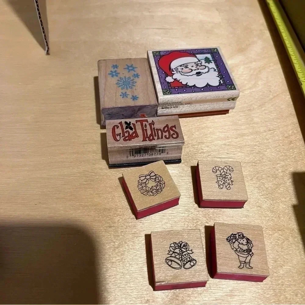 40+ Wooden Mounted Rubber Stamp And Plastic Stamps Lot Various Designs Christmas